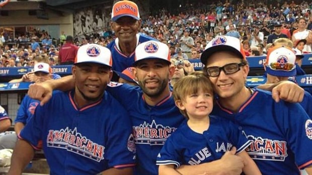 Toronto Blue Jays slugger Jose Bautista, centre, tweeted this photo of himself along with teammates Edwin Encarnacion, left, Brett Cecil, right, and Encarnacion's father, top, during the Home Run Derby on Monday.