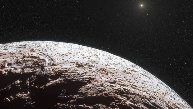 This artist's impression shows the surface of the distant dwarf planet Makemake. System European Southern Observatory/Nature/AP Photo