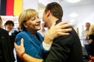 Merkel greets supporter