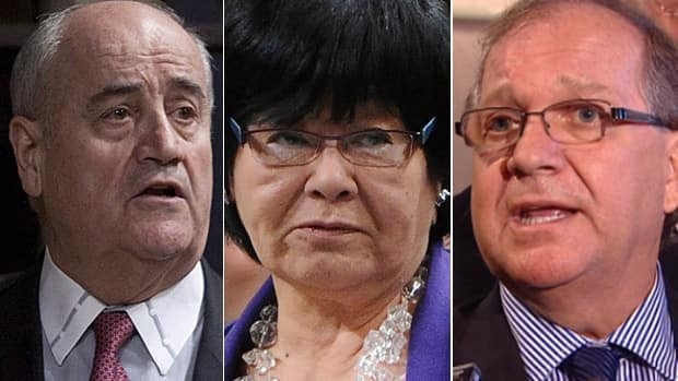 Julian Fantino, left, takes over as minister responsible for the Canadian International Development Agency from Bev Oda, centre. Bernard Valcourt adds associate minister of defence to his ACOA responsibilities.
