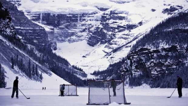 Pond hockey in Lake Louise, A.B.