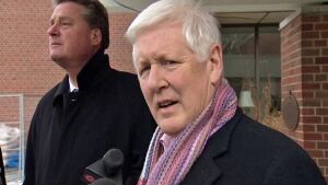 Bob Rae speaks to reporters in Toronto Centre