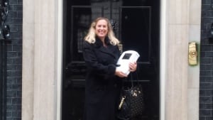 Elaine Warburton holds prototype