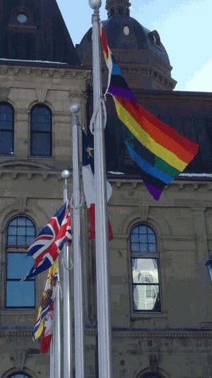 Gay pride flag flying at the New Brunswick legislature