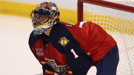 Florida Panthers goalie Roberto Luongo checks the clock during the final minutes of the third period of an NHL hockey game in Sunrise, Fla., Friday, March 7, 2014, against the Buffalo Sabres. The Panthers won 2-0. Roberto Luongo