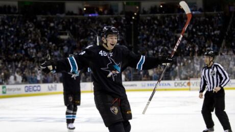 Tomas Hertl scored a goal in San Jose’s victory over the Los Angeles Kings Thursday night. tomas-herti_620