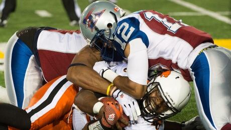 Quarterback Kevin Glenn hits the turf, one of five sacks B.C. gave up in last week's loss in Montreal. Kevin Glenn