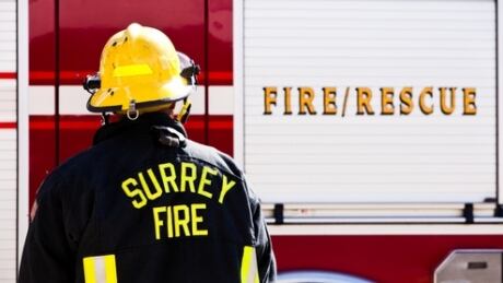Surrey Fire and Rescue say a three-year-old girl was taken to hospital Thursday afternoon after falling from an apartment window. Firefighterfacingfiretruck_rdax_495x278