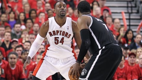 Restricted free agent Patrick Patterson, left, is staying with the Raptors. The 25-year-old averaged 10.4 points, 6.7 rebounds and 28.5 minutes during Toronto's seven-game loss to Brooklyn in Round 1 of the playoffs. He averaged 9.1 points, 5.1 rebounds and 23.3 minutes in 48 games with the Raptors in the regular season. patterson-patrick
