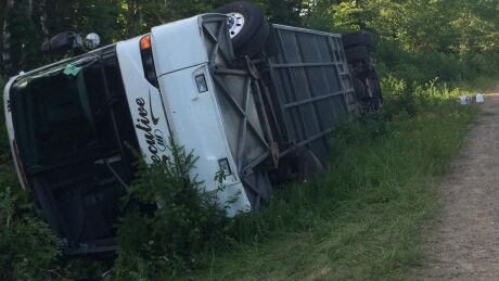 A tour bus rollover on the Cabot Trail in Nova Scotia on Sunday left at least 10 people injured. Cabot Trail rollover