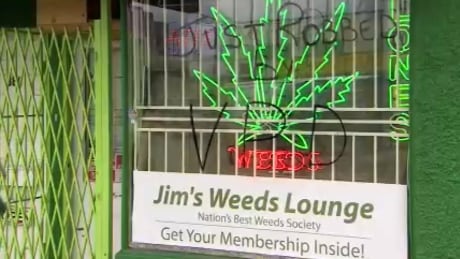Vancouver police executed a search warrant on this medical marijuana dispensary after it said it received reports it was illegally selling recreational marijuana. bc-140723-jim's-weeds-lounge