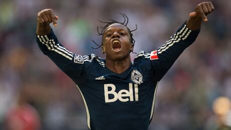 Vancouver Whitecaps forward Darren Mattocks celebrates after scoring against FC Dallas on Sunday at BC Place. mattocks