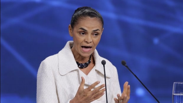 Marina Silva, presidential candidate of the Brazilian Socialist Party, speaks during a televised presidential debate in Sao Paulo on Tuesday.