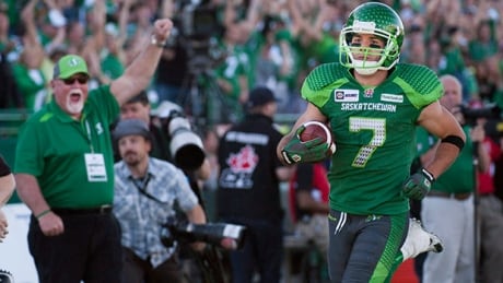 Saskatchewan Roughriders slotback Weston Dressler returns a kick off for a touchdown against the Ottawa Redblacks Sunday at Mosaic Stadium. weston-dressler