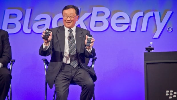 BlackBerry CEO John Chen appears at a news conference for the company's BlackBerry Classic in December in New York. BlackBerry shares jumped on Wednesday, after a report that Samsung has approached the Canadian company with a takeover offer.