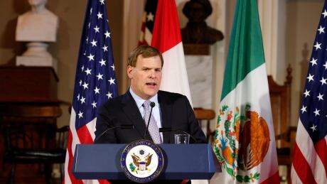 Canadian Foreign Minister John Baird speaks at a news conference with U.S. Secretary of State John Kerry and Mexican Foreign Secretary Jose Antonio Meade at Faneuil Hall in Boston on Saturday. John Baird