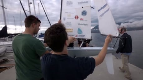 A team of UBC engineering students is hoping to make history this August by sailing a 5.5 metre robotic sailboat across the Atlantic Ocean. The sailbot seen here is an earlier smaller model used in the student team's international regatta competitions. Sailbot could make history