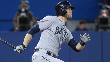 TORONTO, CANADA - SEPTEMBER 23: Michael Saunders #55 of the Seattle Mariners hits a double in the third inning during MLB game action against the Toronto Blue Jays on September 23, 2014 at Rogers Centre in Toronto, Ontario, Canada. saunders-michael-620