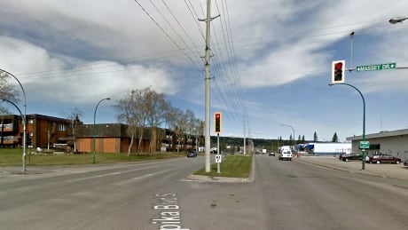 Massey and Ospika Boulevards in Prince George. RCMP say a three-year-old child died after being struck by a vehicle in a residential neighbourhood near here. Massey and Ospika Boulevards