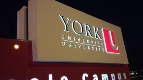 York University says it will be suspending most academic activities as a result of a labour disruption involving CUPE Local 3903. York University sign