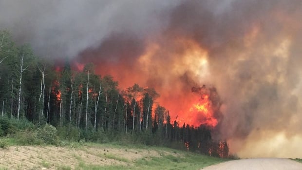 A forest was ablaze off Highway 969 near Montreal Lake in Saskatchewan on Monday. More than 100 fires burned in the province as of Wednesday. Environment Canada warned Manitobans a second wave of smoke was on its way from the fires.