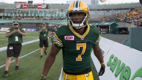 Edmonton Eskimos wide receiver Kenny Stafford (7) celebrates a touchdown against the Saskatchewan Roughriders during the first half in Edmonton on Friday. eskimos-073115-620