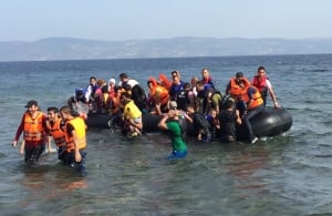 Refugees arrive by boat to Lesbos, Greece