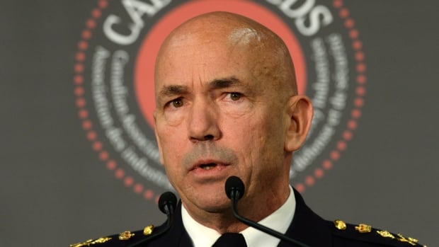 RCMP Commissioner Bob Paulson, seen here at a security conference put on by the Canadian Association of Defence and Security Industries in Ottawa on Wednesday, says he advocates an administrative scheme that would give police ready access to a customer's name and address while respecting the Charter of Rights and Freedoms.