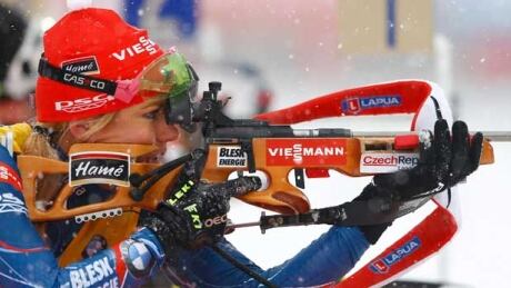 Czech Republic's Gabriela Soukalova competes to win the women's 12.5 km mass start competition at the Biathlon World Cup in Ruhpolding, Germany, Saturday. Canada's Rosanna Crawford finished 19th. soukalova-gabriela-16-01-2016