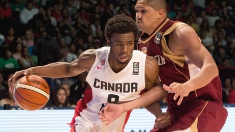 Canada's Andrew Wiggins, left, and his teammates lost a heart-breaking 79-78 decision to Miguel Marriaga, right, and Venezuela at a FIBA Americas championship in Mexico City in September. Canada will have one final chance to qualify for the Rio Olympics this summer at a tournament in Manila, Philippines in early July. The Canadians will be in Group A with Turkey and Senegal, with France, New Zealand and the hosts in Group B. wiggins-andrew-150903-620