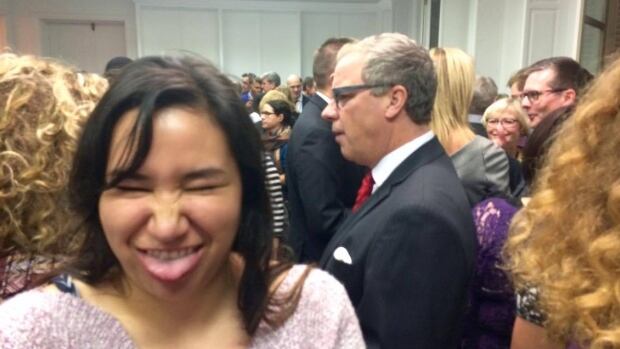 Cree activist and student Erica Violet Lee took this selfie at the 2015 Paris climate change summit, while Saskatchewan Premier Brad Wall walked behind her.
