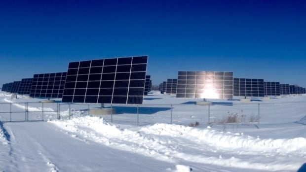 Solar farm near Essex, ON, winter