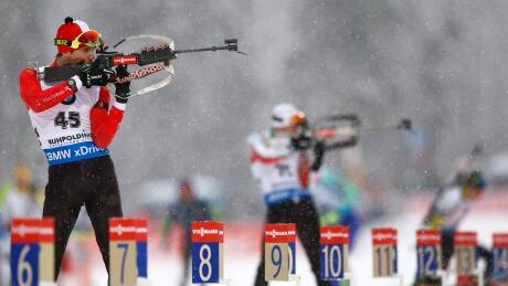 Canada's Nathan Smith, shown in this January 2016 file photo, was part of the four-man team that won bronze in the men's relay at the world championships in Norway on Saturday. Germany Biathlon World Cup