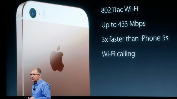 Apple vice president Greg Joswiak introduces the iPhone SE during an event at the Apple headquarters in Cupertino, Calif., on March 21, 2016.