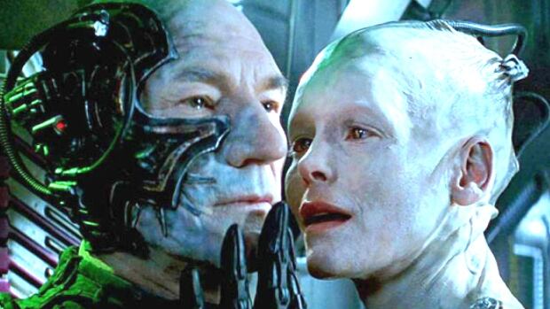 In Star Trek the Next Generation, Captain Picard is transformed into a member of the Borg hive mind, spawning the internet meme 'resistance is futile,' which Don Pittis calls an allegory for climate defeatism.