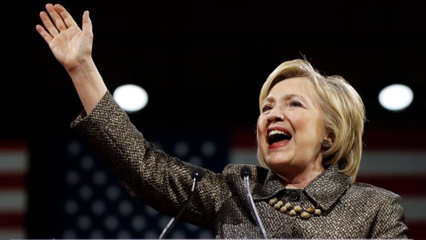 Democratic presidential candidate Hillary Clinton speaks at her rally April 26, 2016 in Philadelphia after winning four out of five primaries. She responded in her speech to Donald Trump's accusation that she is playing the 'woman card.'