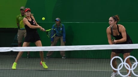 Canadians Eugenie Bouchard, left, and Gabriela Dabrowski are on to the second round in doubles tennis in Rio. Eugenie Bouchard Gaby Dabrowski