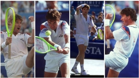 Tennis legend Jimmy Connors celebrates during the U.S. Open in Flushing Meadow, New York. Jimmy Connors 1991 U.S. Open