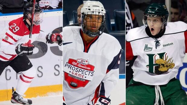 The Colorado Avalanche will have the option to select defenceman Seth Jones, middle, centre Nathan MacKinnon, right, or left-winger Jonathan Drouin in the upcoming NHL draft.