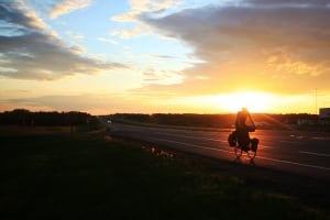 Cyclist Dave Gill in Manitoba