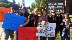 Protesters at Rock of Ages Church seminar
