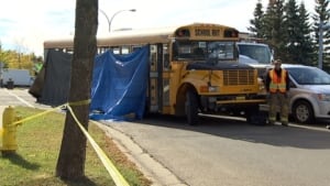 Tarps cover St. Albert school bus that hit and killed child