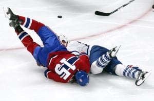 Canadien George Parros hits the ice