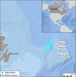 Statoil Canada Bay du Nord Harpoon Mizzen Flemish Pass map PRNewsFoto