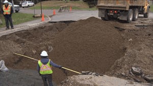 Saint John crews work to repair a watermain break and sinkhole in the city's north end