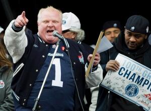 Mayor Rob Ford celebrates Argos' Grey Cup win in 2012