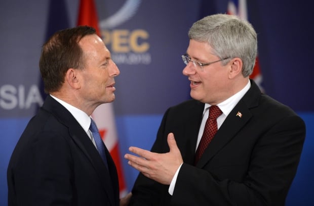 Australian PM Tony Abbott with Canadian PM Stephen Harper