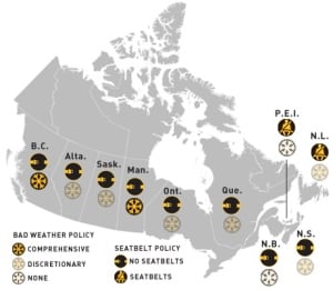 Weather and seatbelt policy map