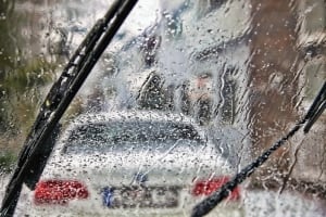 Car windshield wipers in the rain