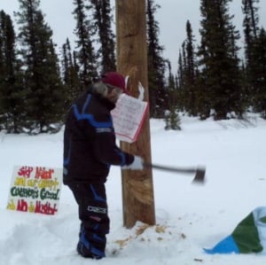 Dennis Burden chopping into hydro pole, December 2012
